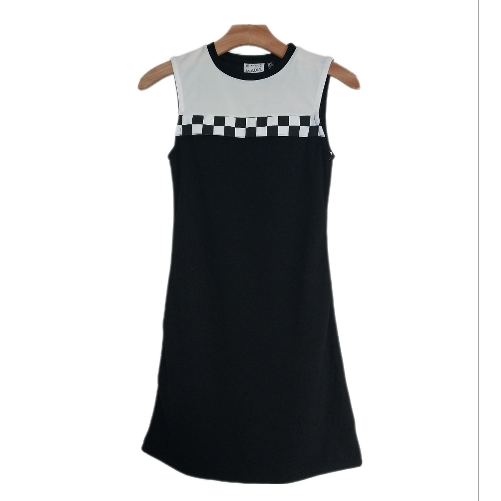 Love Her Madly "Sandy" Black and White Checkered Stripe Shift Dress
